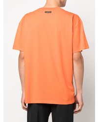 Мужская оранжевая футболка с круглым вырезом с принтом от Roberto Cavalli