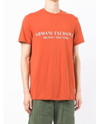 Мужская оранжевая футболка с круглым вырезом с принтом от Armani Exchange