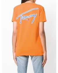 Женская оранжевая футболка с круглым вырезом с принтом от Tommy Jeans