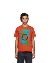 Мужская оранжевая футболка с круглым вырезом с принтом от Moncler Genius