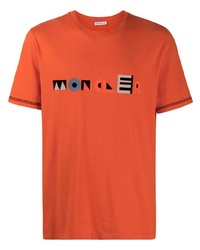 Мужская оранжевая футболка с круглым вырезом с принтом от Moncler