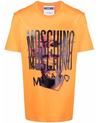 Мужская оранжевая футболка с круглым вырезом с принтом от Moschino