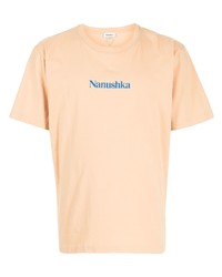 Мужская оранжевая футболка с круглым вырезом с принтом от Nanushka