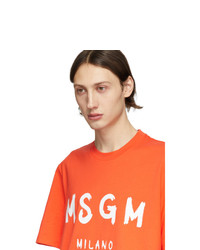 Мужская оранжевая футболка с круглым вырезом с принтом от MSGM