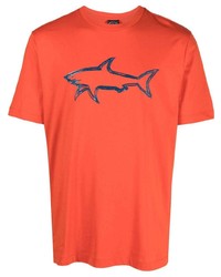 Мужская оранжевая футболка с круглым вырезом с принтом от Paul & Shark