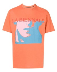 Мужская оранжевая футболка с круглым вырезом с принтом от Paul Smith