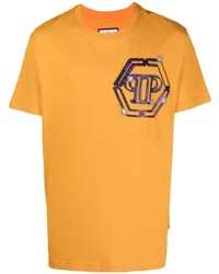Мужская оранжевая футболка с круглым вырезом с принтом от Philipp Plein