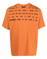 Мужская оранжевая футболка с круглым вырезом с принтом от Pleasures