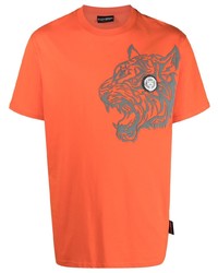 Мужская оранжевая футболка с круглым вырезом с принтом от Plein Sport