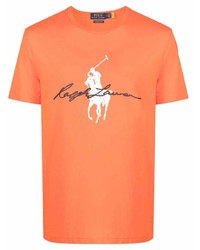 Мужская оранжевая футболка с круглым вырезом с принтом от Polo Ralph Lauren