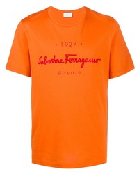 Мужская оранжевая футболка с круглым вырезом с принтом от Salvatore Ferragamo