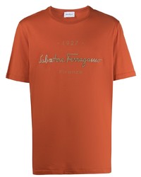 Мужская оранжевая футболка с круглым вырезом с принтом от Salvatore Ferragamo