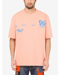 Мужская оранжевая футболка с круглым вырезом с принтом от Dolce & Gabbana