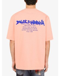 Мужская оранжевая футболка с круглым вырезом с принтом от Dolce & Gabbana