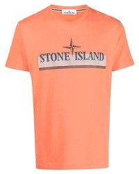 Мужская оранжевая футболка с круглым вырезом с принтом от Stone Island