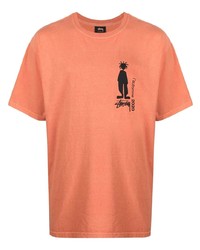 Мужская оранжевая футболка с круглым вырезом с принтом от Stussy