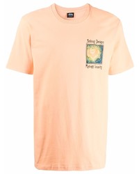 Мужская оранжевая футболка с круглым вырезом с принтом от Stussy