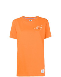 Женская оранжевая футболка с круглым вырезом с принтом от Tommy Jeans