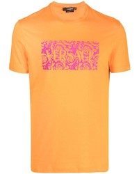 Мужская оранжевая футболка с круглым вырезом с принтом от Versace