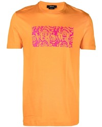 Мужская оранжевая футболка с круглым вырезом с принтом от Versace