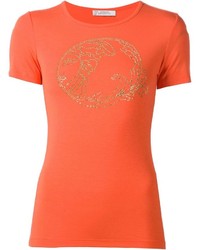 Женская оранжевая футболка с круглым вырезом с принтом от Versace