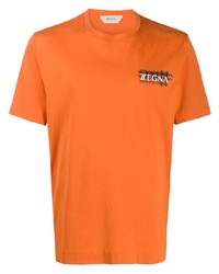 Мужская оранжевая футболка с круглым вырезом с принтом от Z Zegna
