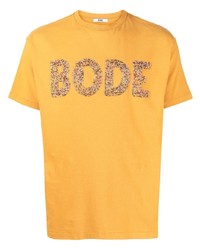 Мужская оранжевая футболка с круглым вырезом с украшением от Bode
