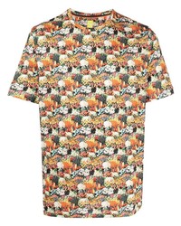 Оранжевая футболка с круглым вырезом с цветочным принтом