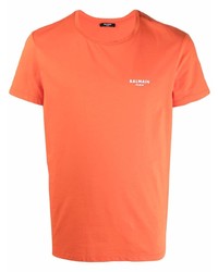 Мужская оранжевая футболка с круглым вырезом от Balmain