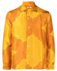 Мужская оранжевая шелковая рубашка с длинным рукавом c принтом тай-дай от Bode