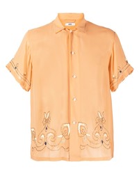 Мужская оранжевая шелковая рубашка с коротким рукавом с вышивкой от Bode