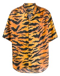Мужская оранжевая шелковая рубашка с коротким рукавом с принтом от DSQUARED2
