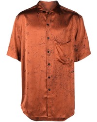 Мужская оранжевая шелковая рубашка с коротким рукавом с принтом от Song For The Mute
