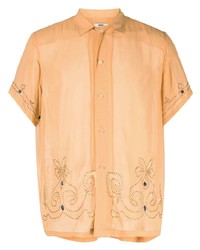 Мужская оранжевая шелковая рубашка с коротким рукавом с украшением от Bode
