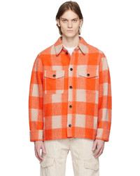 Оранжевая шерстяная куртка-рубашка в клетку