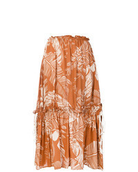 Оранжевая юбка-миди с принтом