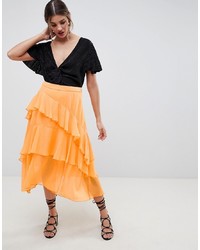 Оранжевая юбка-миди с рюшами от ASOS DESIGN