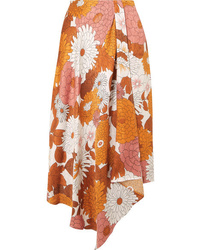 Оранжевая юбка-миди с цветочным принтом
