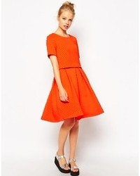 Оранжевая юбка-миди со складками от Fashion Union