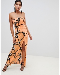 Оранжевое вечернее платье с принтом от ASOS DESIGN