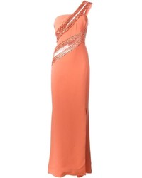 Оранжевое вечернее платье с украшением