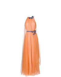 Оранжевое вечернее платье с цветочным принтом от Talbot Runhof