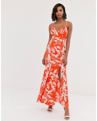 Оранжевое вечернее платье с цветочным принтом от Y.a.s