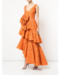 Оранжевое вечернее платье с цветочным принтом от Bambah