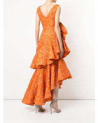 Оранжевое вечернее платье с цветочным принтом от Bambah