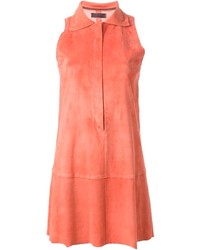 Оранжевое замшевое платье прямого кроя