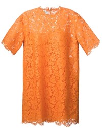 Оранжевое кружевное платье прямого кроя от Valentino