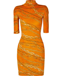 Оранжевое облегающее платье с принтом
