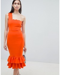 Оранжевое облегающее платье с рюшами от ASOS DESIGN