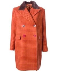 Женское оранжевое пальто в шотландскую клетку от Sacai